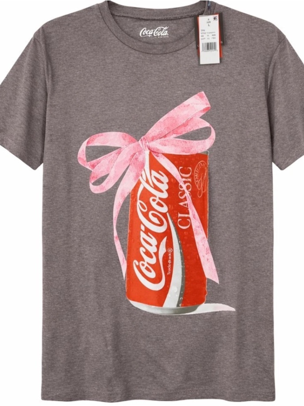 Grayson Threads Gray Tee with Red Can and Pink Bow